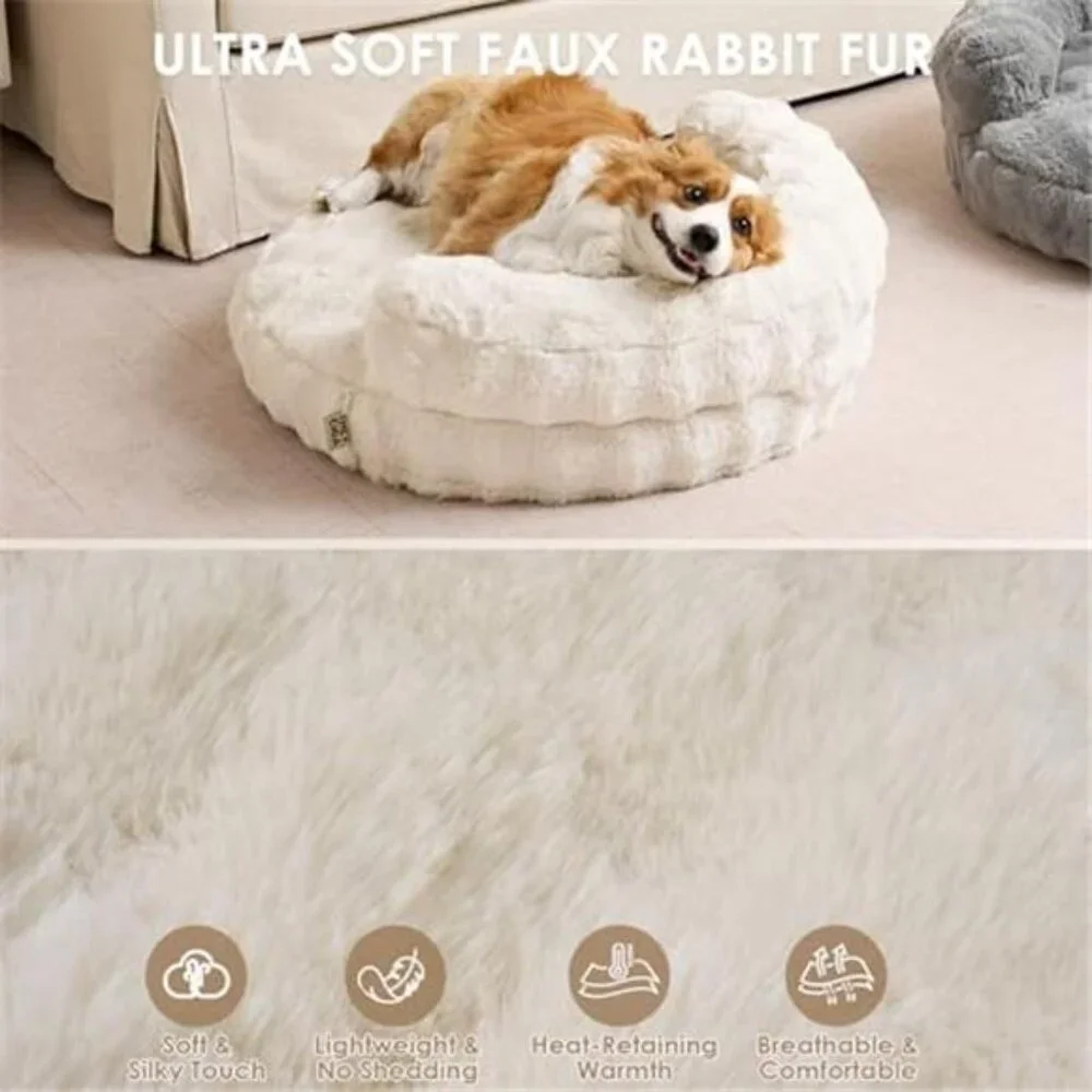 Soft Cat Couch Bed Small Dog Bed Washable Waterproof Non Slip Cream 23in